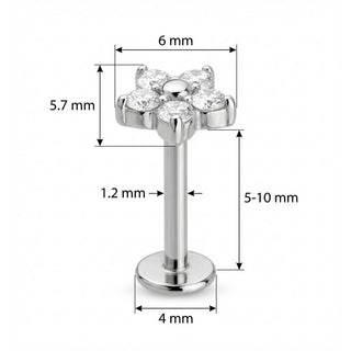 Titanio Labret Fiore con Cristalli Trasparenti Filettatura Interna