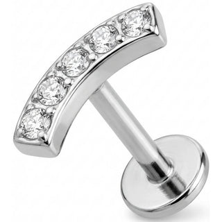 Titanio Labret Barretta Curva Con Cinque Cristalli Filettatura Interna