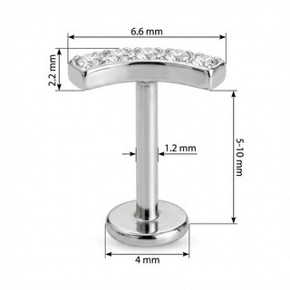 Titanio Labret Barretta Curva Con Cinque Cristalli Filettatura Interna