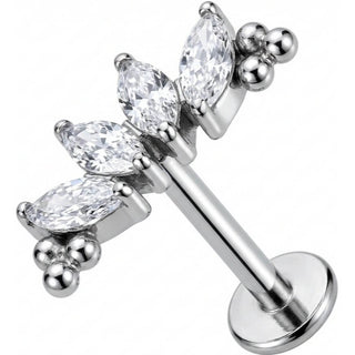 Titanio Labret Arco Cristalli Marquise Con Sfere Filettatura Interna