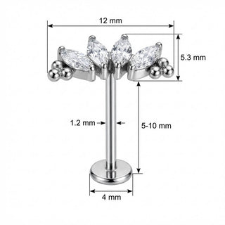 Titanio Labret Arco Cristalli Marquise Con Sfere Filettatura Interna