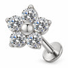 Titanium Labret Five Petal Zirconia Flower Internally Threaded