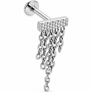 Titanium Labret Textured Bar With Cascading Chains Internally Threaded