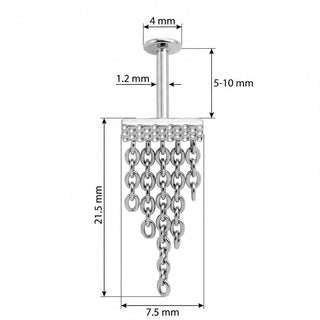 Titanio Labret Barra Testurizzata Con Catene A Cascata Filettatura Interna