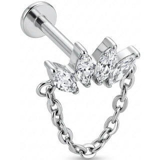 Titanio Labret Ventaglio Marquise con Catenina Pendente Filettatura Interna