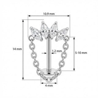 Titanio Labret Ventaglio Marquise con Catenina Pendente Filettatura Interna