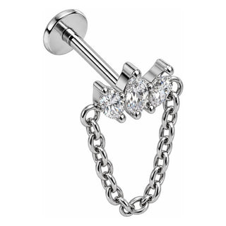 Titanium Labret Triple Marquise Cluster With Chain Internally Threaded