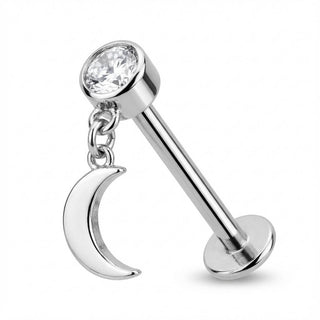 Titanio Labret Cristallo Con Luna Pendente Filettatura Interna