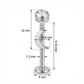 Titanio Labret Cristallo Con Luna Pendente Filettatura Interna