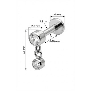 Titanio Labret Doppio Cristallo Tondo Pendente Filettatura Interna