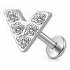 Titanium Labret Zirconia V Shape Chevron Internally Threaded