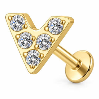 Titanium Labret Zirconia V Shape Chevron Internally Threaded