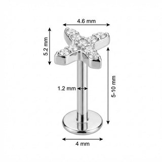 Titanio Labret Design X Con Cristalli Filettatura Interna