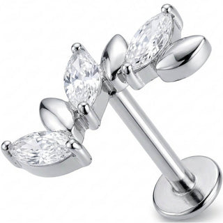 Titanio Labret Tralcio Curvo Cristalli e Foglie Filettatura Interna