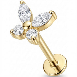 Titanio Labret Farfalla con Cristalli Marquise Filettatura Interna