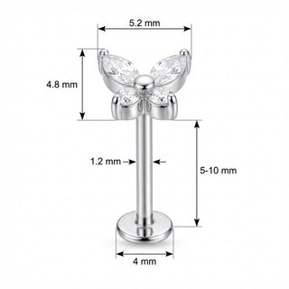 Titanio Labret Farfalla con Cristalli Marquise Filettatura Interna