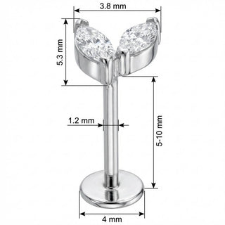 Titanio Labret Foglie Doppio Cristallo Marquise Filettatura Interna