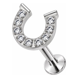 Titanium Labret Crystal Paved Horseshoe Top Internally Threaded