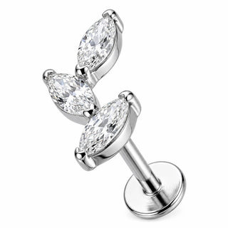 Titanium Labret Triple Marquise Crystal Vine Internally Threaded