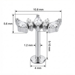 Titanio Labret Cluster Triplo Rombo Cristallo Filettatura Interna