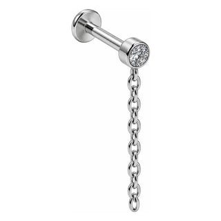 Titanium Labret Bezel Crystal With Dangle Chain Internally Threaded