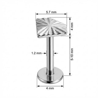 Titanio Labret Rettangolo Raggi Solari Filettatura Interna