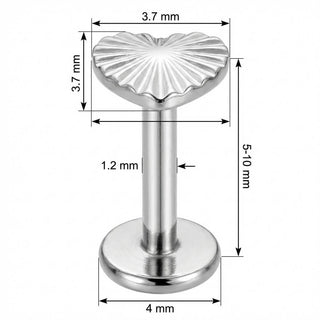 Titanium Labret Radiating Sunburst Heart Top Internally Threaded