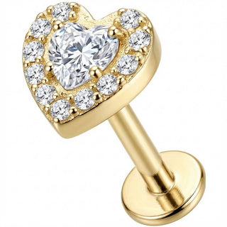 Titanio Labret Cuore Di Cristallo Con Halo Filettatura Interna
