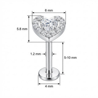 Titanio Labret Cuore Di Cristallo Con Halo Filettatura Interna