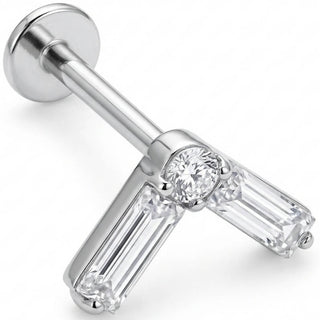 Titanio Labret Chevron Baguette Con Cristalli Filettatura Interna