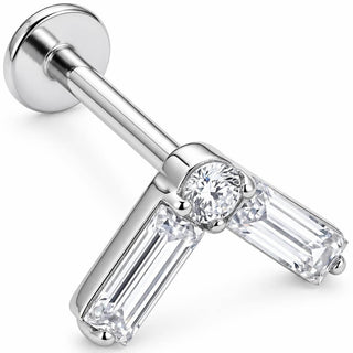Titanium Labret Chevron Baguette Zirconia Internally Threaded