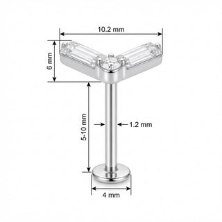 Titanio Labret Chevron Baguette Con Cristalli Filettatura Interna