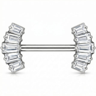 Titanium Nipple Piercing Crystal Baguette Fan Push-In