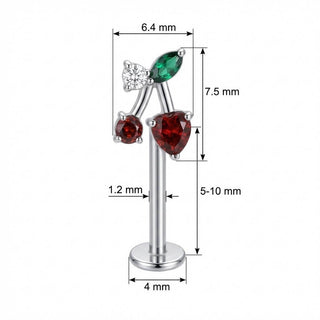 Titanio Labret Ciliegie Rosse Con Cuore Filettatura Interna