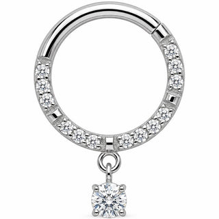 Titanium Ring Crystal Pave Solitaire Charm Clicker