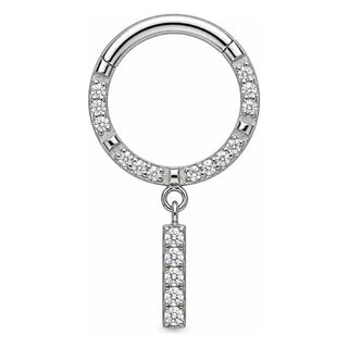 Titanium Ring Crystal Pave Dangling Bar Clicker
