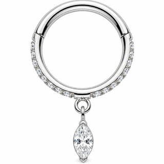 Titanium Ring Marquise Dangle Pave Zirconia Clicker