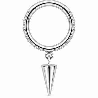 Titanium Ring Dangling Spike Paved Hoop Clicker