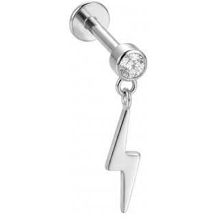 Titanio Labret Pendente Fulmine con Cristallo Filettatura Interna