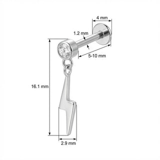 Titanio Labret Pendente Fulmine con Cristallo Filettatura Interna