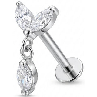 Titanio Labret Foglie Marquise con Pendente Filettatura Interna
