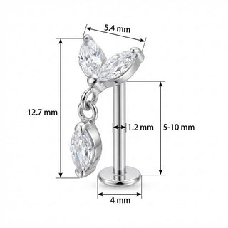 Titanio Labret Foglie Marquise con Pendente Filettatura Interna