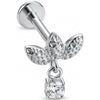Titanio Labret Foglie Testurizzate Pendente Cristallo Filettatura Interna