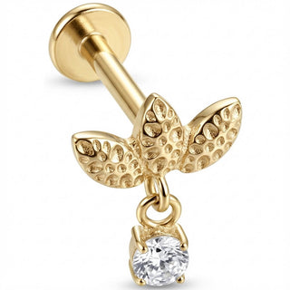 Titanio Labret Foglie Testurizzate Pendente Cristallo Filettatura Interna