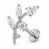 Titanium Labret Curved Zirconia Vine Branch Internally Threaded