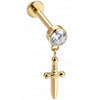 Titanio Labret Pendente Pugnale con Cristallo Filettatura Interna