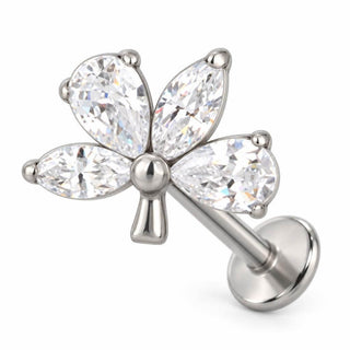 Titanium Labret Four Petal Flower With Stem Internally Threaded
