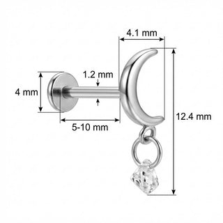 Titanio Labret Mezzaluna con Cristallo Pendente Filettatura Interna