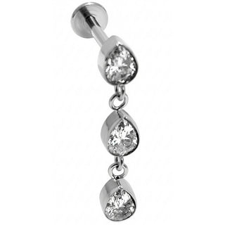 Titanio Labret Cascata Cristalli a Goccia Filettatura Interna