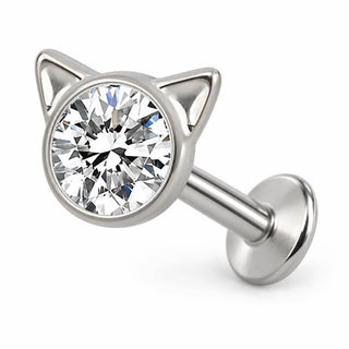 Titanium Labret Cat Head With Zirconia Internally Threaded